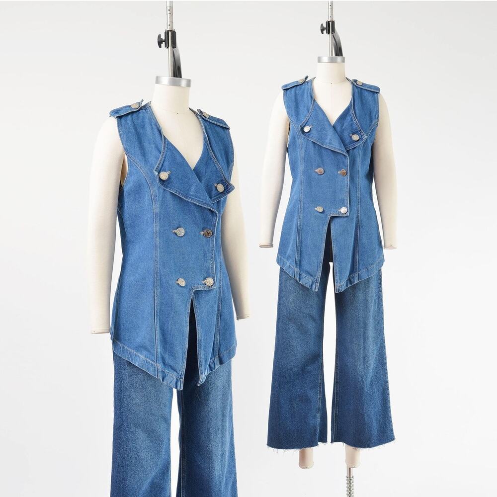 Vintage Blue Denim Double-Breasted Vest